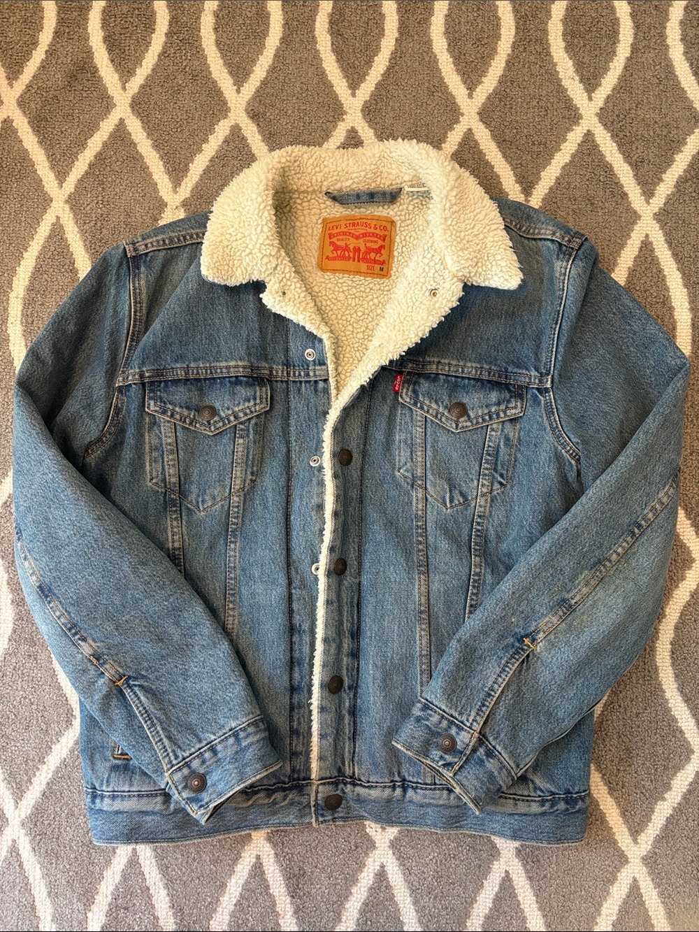 Levi's Blue Denim Sherpa-Lined Jacket with Cream Collar